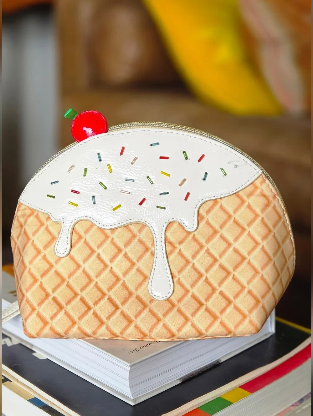 Betsey Johnson Ice Cream Waffle Cosmetic Bag Zip Pouch - Scented